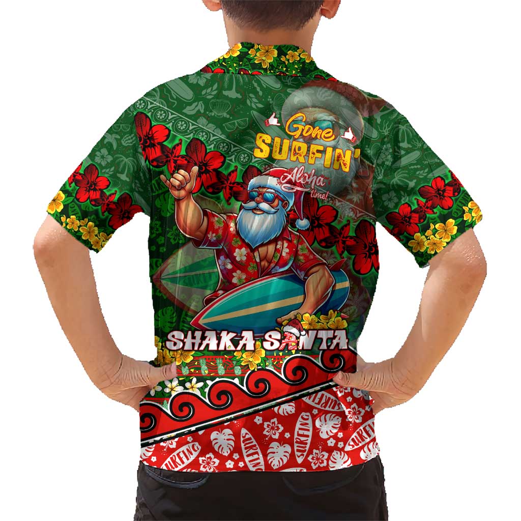 Mele Kalikimaka Shaka Santa Family Matching Short Sleeve Bodycon Dress and Hawaiian Shirt Hawaiian Surf Christmas Design with Aloha Spirit DT02 - Polynesian Pride