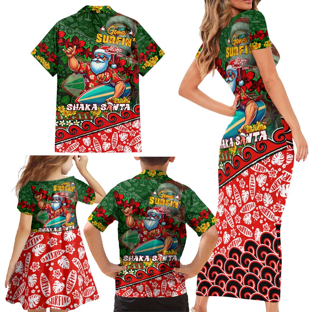 Mele Kalikimaka Shaka Santa Family Matching Short Sleeve Bodycon Dress and Hawaiian Shirt Hawaiian Surf Christmas Design with Aloha Spirit DT02 - Polynesian Pride