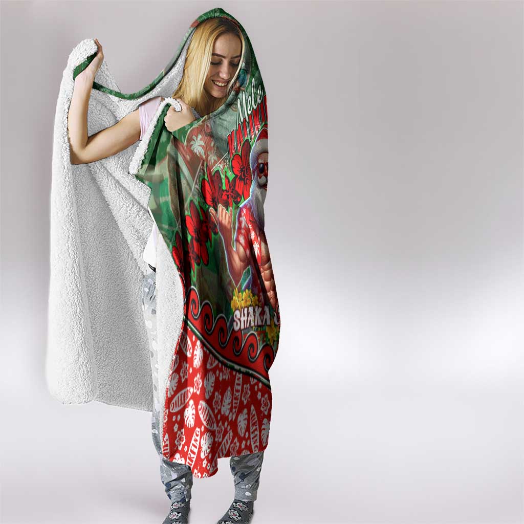 Mele Kalikimaka Shaka Santa Hooded Blanket Hawaiian Surf Christmas Design with Aloha Spirit - Polynesian Pride