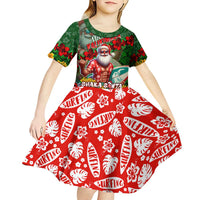 Mele Kalikimaka Shaka Santa Kid Short Sleeve Dress Hawaiian Surf Christmas Design with Aloha Spirit DT02 - Polynesian Pride