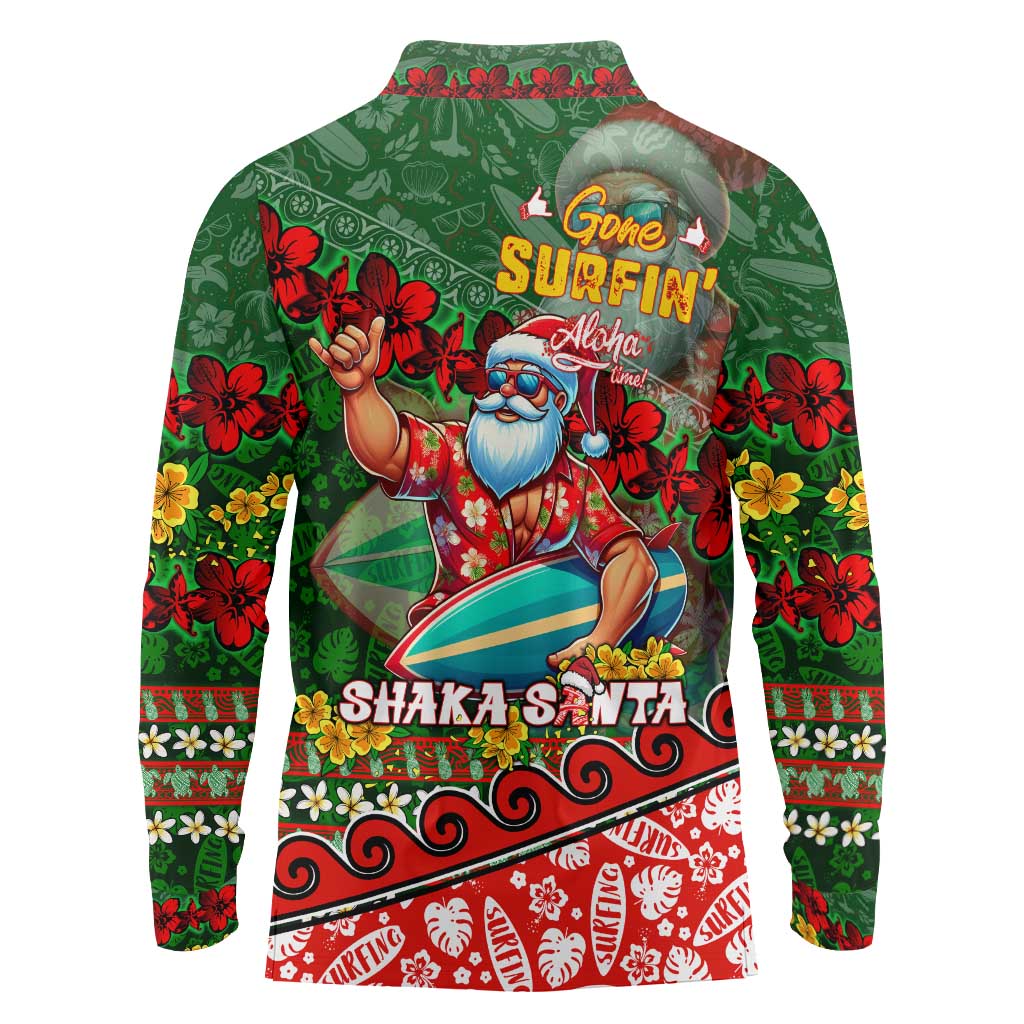 Mele Kalikimaka Shaka Santa Long Sleeve Polo Shirt Hawaiian Surf Christmas Design with Aloha Spirit DT02 - Polynesian Pride