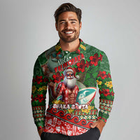 Mele Kalikimaka Shaka Santa Long Sleeve Polo Shirt Hawaiian Surf Christmas Design with Aloha Spirit DT02 - Polynesian Pride