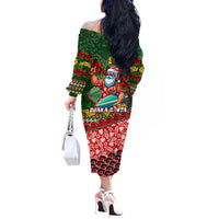 Mele Kalikimaka Shaka Santa Off The Shoulder Long Sleeve Dress Hawaiian Surf Christmas Design with Aloha Spirit DT02 - Polynesian Pride