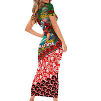 Mele Kalikimaka Shaka Santa Short Sleeve Bodycon Dress Hawaiian Surf Christmas Design with Aloha Spirit DT02 - Polynesian Pride