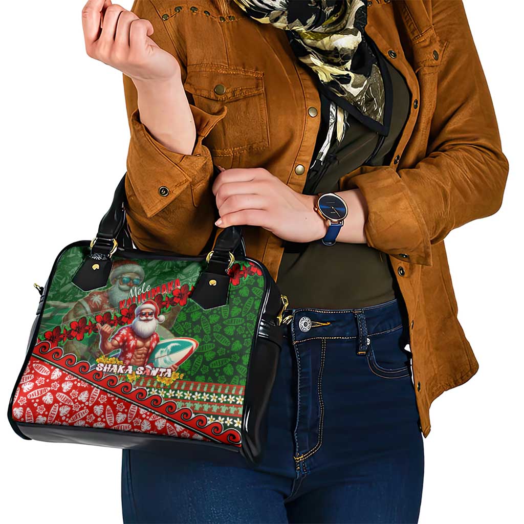 Mele Kalikimaka Shaka Santa Shoulder Handbag Hawaiian Surf Christmas Design with Aloha Spirit - Polynesian Pride
