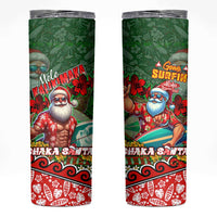 Mele Kalikimaka Shaka Santa Skinny Tumbler Hawaiian Surf Christmas Design with Aloha Spirit DT02 Green - Polynesian Pride