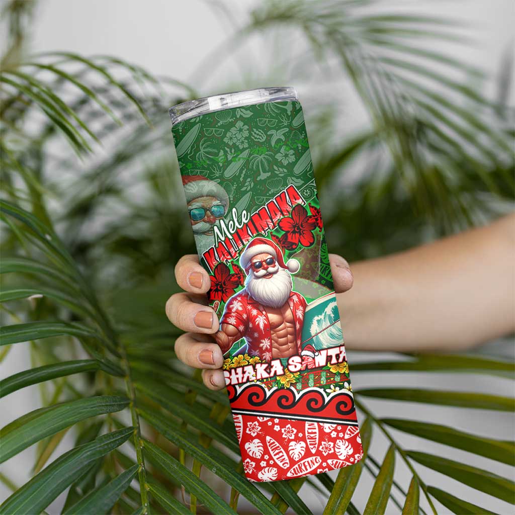 Mele Kalikimaka Shaka Santa Skinny Tumbler Hawaiian Surf Christmas Design with Aloha Spirit DT02 - Polynesian Pride