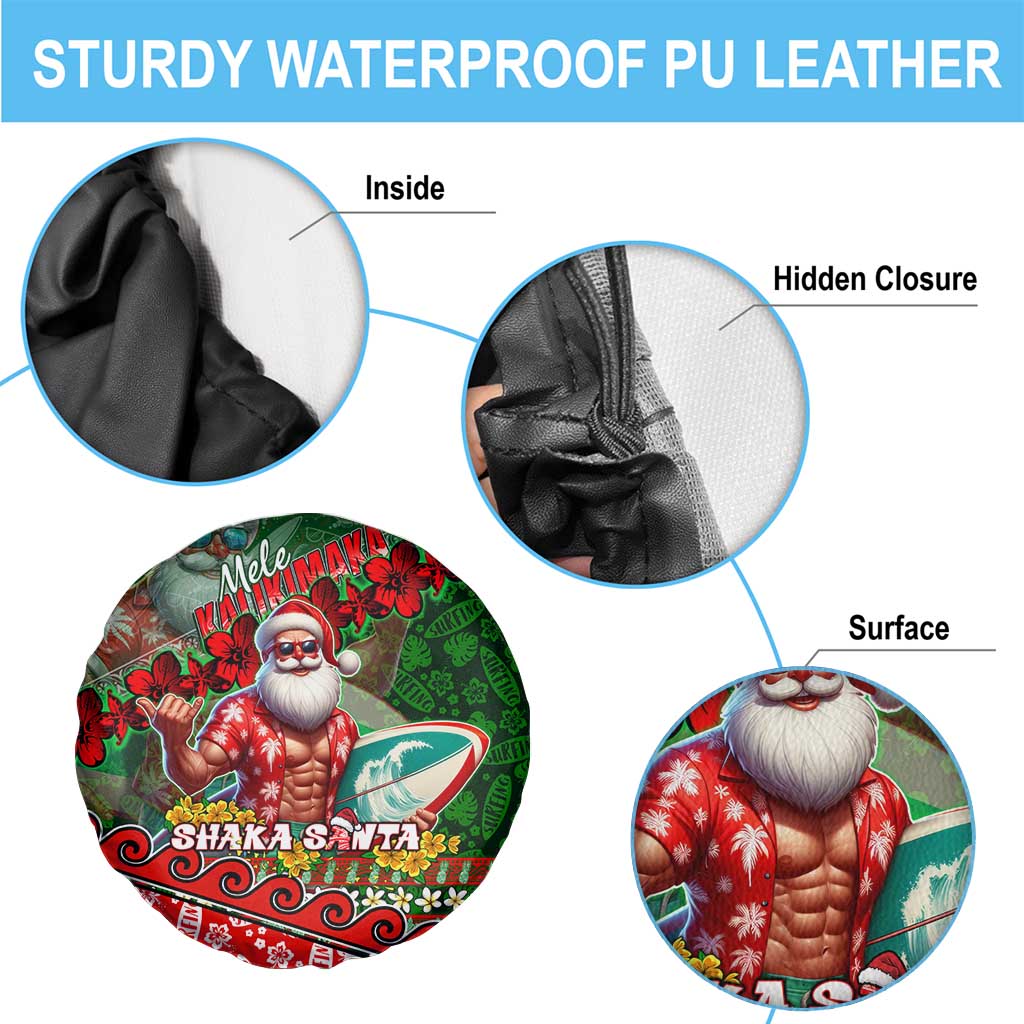 Mele Kalikimaka Shaka Santa Spare Tire Cover Hawaiian Surf Christmas Design with Aloha Spirit - Polynesian Pride