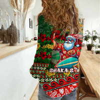 Mele Kalikimaka Shaka Santa Women Casual Shirt Hawaiian Surf Christmas Design with Aloha Spirit DT02 - Polynesian Pride