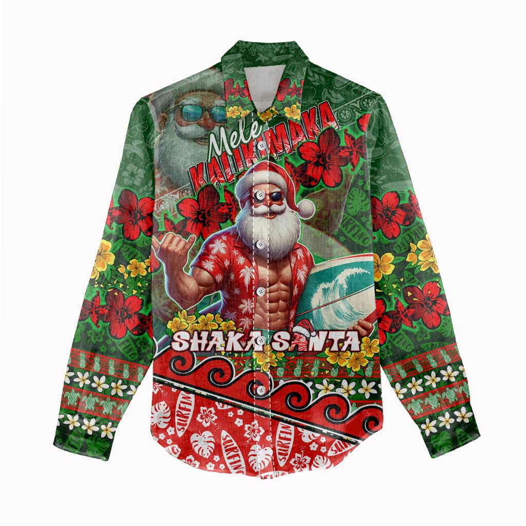 Mele Kalikimaka Shaka Santa Women Casual Shirt Hawaiian Surf Christmas Design with Aloha Spirit DT02 - Polynesian Pride