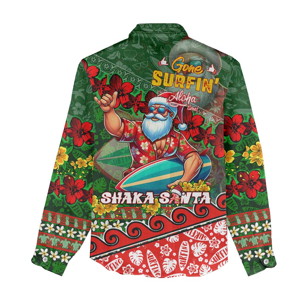 Mele Kalikimaka Shaka Santa Women Casual Shirt Hawaiian Surf Christmas Design with Aloha Spirit DT02 - Polynesian Pride