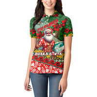 Mele Kalikimaka Shaka Santa Women Polo Shirt Hawaiian Surf Christmas Design with Aloha Spirit DT02 - Polynesian Pride