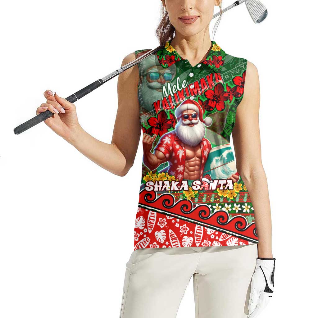 Mele Kalikimaka Shaka Santa Women Sleeveless Polo Shirt Hawaiian Surf Christmas Design with Aloha Spirit DT02 - Polynesian Pride