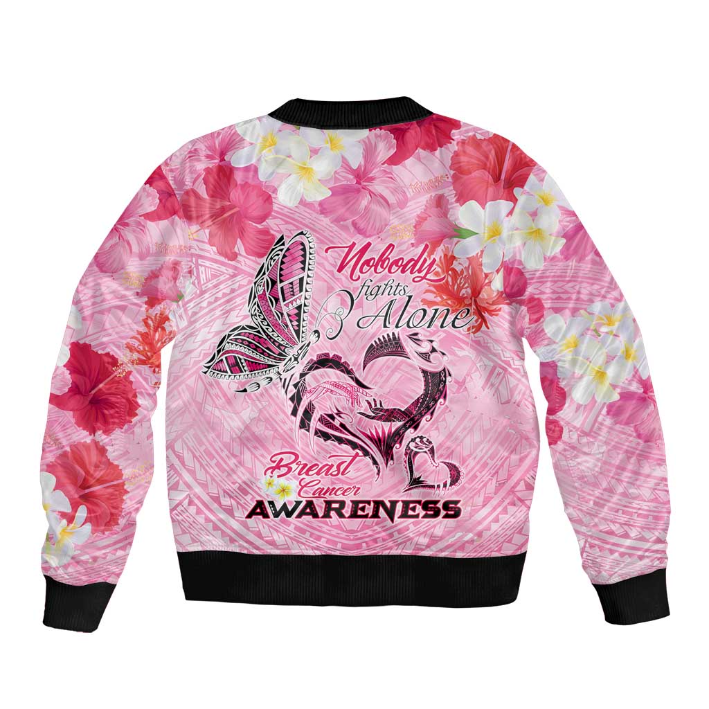 Butterfly Polynesia Breast Cancer Bomber Jacket Nobody Fights Alone Pink Out Tropical Hibiscus DT02 - Polynesian Pride