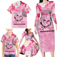 Butterfly Polynesia Breast Cancer Family Matching Long Sleeve Bodycon Dress and Hawaiian Shirt Nobody Fights Alone Pink Out Tropical Hibiscus DT02 - Polynesian Pride