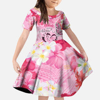 Butterfly Polynesia Breast Cancer Family Matching Mermaid Dress and Hawaiian Shirt Nobody Fights Alone Pink Out Tropical Hibiscus DT02 Daughter's Dress Pink - Polynesian Pride