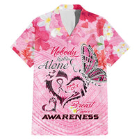 Butterfly Polynesia Breast Cancer Family Matching Mermaid Dress and Hawaiian Shirt Nobody Fights Alone Pink Out Tropical Hibiscus DT02 Dad's Shirt - Short Sleeve Pink - Polynesian Pride