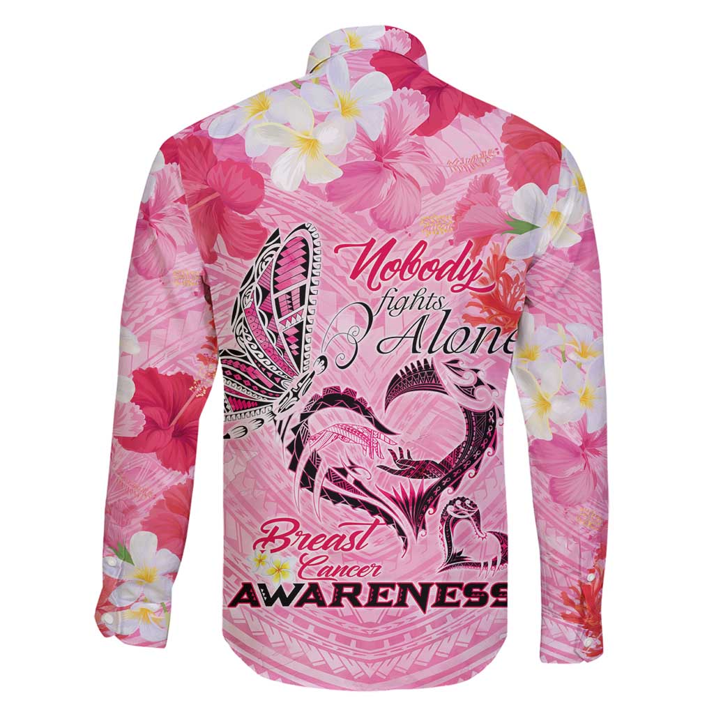 Butterfly Polynesia Breast Cancer Family Matching Mermaid Dress and Hawaiian Shirt Nobody Fights Alone Pink Out Tropical Hibiscus DT02 - Polynesian Pride