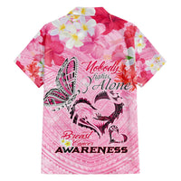 Butterfly Polynesia Breast Cancer Family Matching Off The Shoulder Long Sleeve Dress and Hawaiian Shirt Nobody Fights Alone Pink Out Tropical Hibiscus DT02 - Polynesian Pride