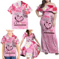 Butterfly Polynesia Breast Cancer Family Matching Off Shoulder Maxi Dress and Hawaiian Shirt Nobody Fights Alone Pink Out Tropical Hibiscus DT02 - Polynesian Pride