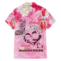 Butterfly Polynesia Breast Cancer Family Matching Off Shoulder Maxi Dress and Hawaiian Shirt Nobody Fights Alone Pink Out Tropical Hibiscus DT02 - Polynesian Pride