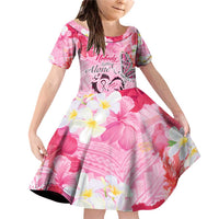 Butterfly Polynesia Breast Cancer Family Matching Off Shoulder Short Dress and Hawaiian Shirt Nobody Fights Alone Pink Out Tropical Hibiscus DT02 Daughter's Dress Pink - Polynesian Pride