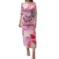 Butterfly Polynesia Breast Cancer Family Matching Puletasi and Hawaiian Shirt Nobody Fights Alone Pink Out Tropical Hibiscus DT02 Mom's Dress Pink - Polynesian Pride