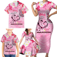 Butterfly Polynesia Breast Cancer Family Matching Short Sleeve Bodycon Dress and Hawaiian Shirt Nobody Fights Alone Pink Out Tropical Hibiscus DT02 - Polynesian Pride
