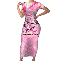 Butterfly Polynesia Breast Cancer Family Matching Short Sleeve Bodycon Dress and Hawaiian Shirt Nobody Fights Alone Pink Out Tropical Hibiscus DT02 Mom's Dress Pink - Polynesian Pride