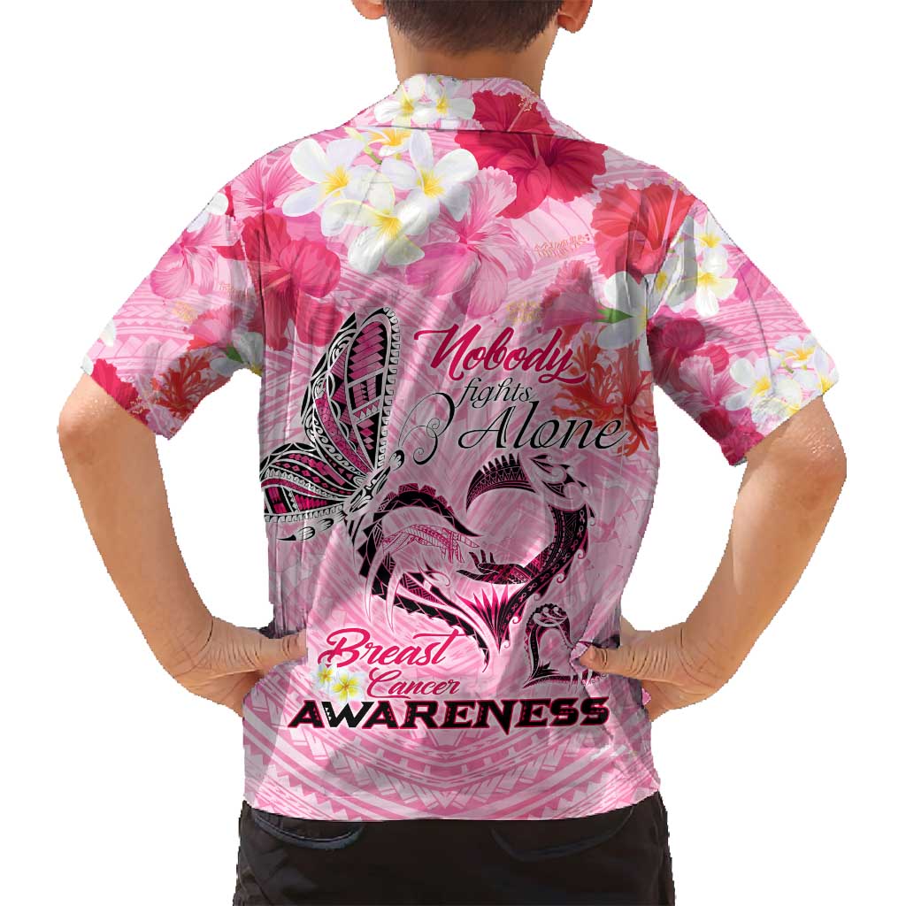 Butterfly Polynesia Breast Cancer Family Matching Summer Maxi Dress and Hawaiian Shirt Nobody Fights Alone Pink Out Tropical Hibiscus DT02 - Polynesian Pride