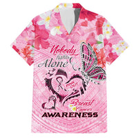 Butterfly Polynesia Breast Cancer Family Matching Tank Maxi Dress and Hawaiian Shirt Nobody Fights Alone Pink Out Tropical Hibiscus DT02 Dad's Shirt - Short Sleeve Pink - Polynesian Pride