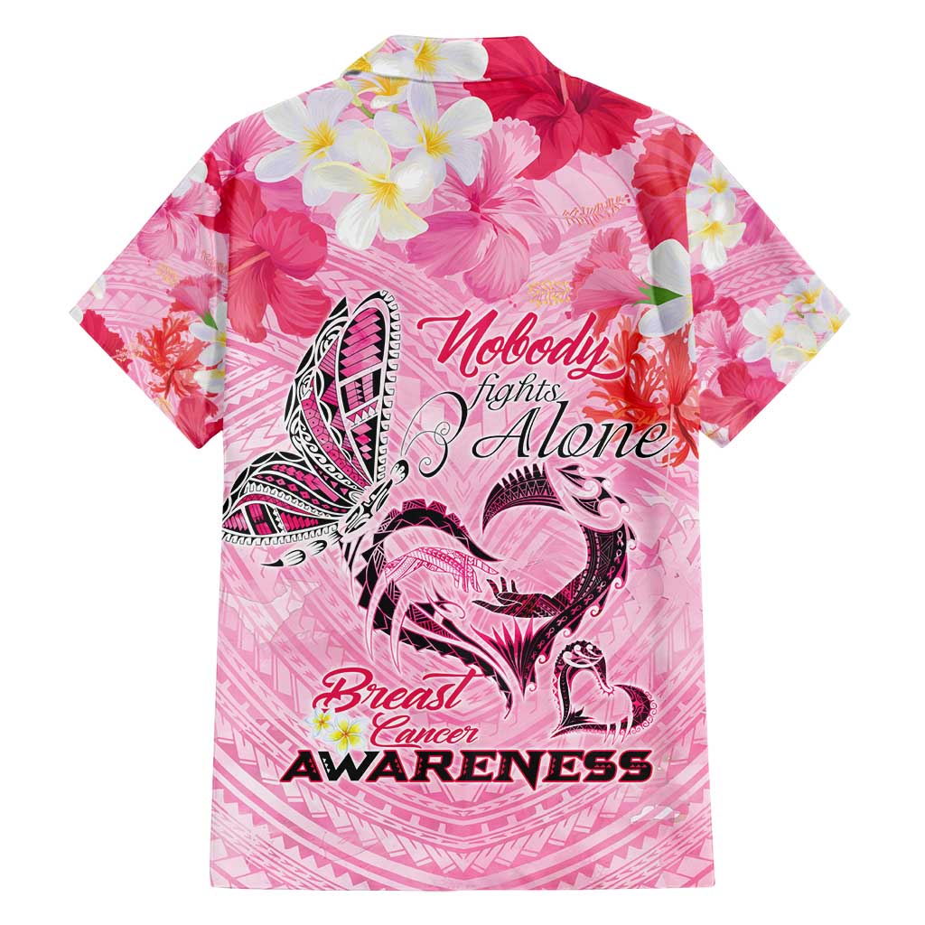 Butterfly Polynesia Breast Cancer Family Matching Tank Maxi Dress and Hawaiian Shirt Nobody Fights Alone Pink Out Tropical Hibiscus DT02 - Polynesian Pride