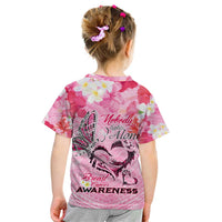 Butterfly Polynesia Breast Cancer Kid T Shirt Nobody Fights Alone Pink Out Tropical Hibiscus