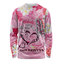Butterfly Polynesia Breast Cancer Long Sleeve Shirt Nobody Fights Alone Pink Out Tropical Hibiscus