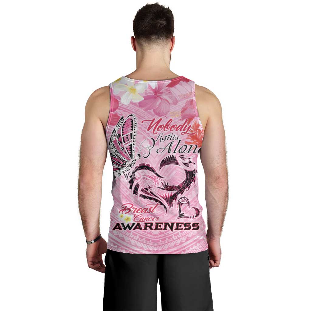 Butterfly Polynesia Breast Cancer Men Tank Top Nobody Fights Alone Pink Out Tropical Hibiscus