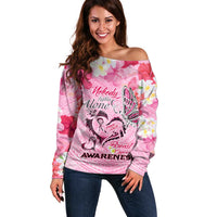 Butterfly Polynesia Breast Cancer Off Shoulder Sweater Nobody Fights Alone Pink Out Tropical Hibiscus DT02 Women Pink - Polynesian Pride