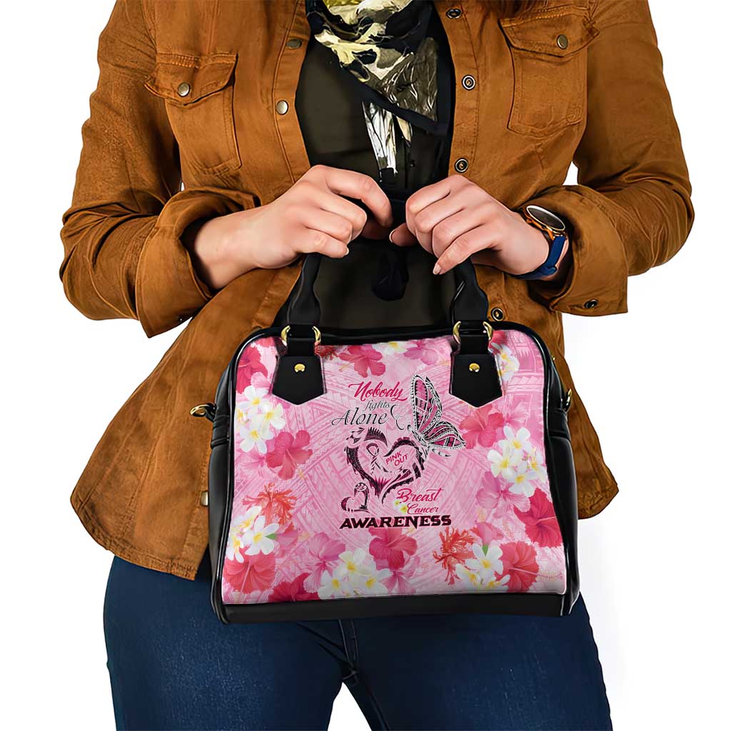 Butterfly Polynesia Breast Cancer Shoulder Handbag Nobody Fights Alone Pink Out Tropical Hibiscus