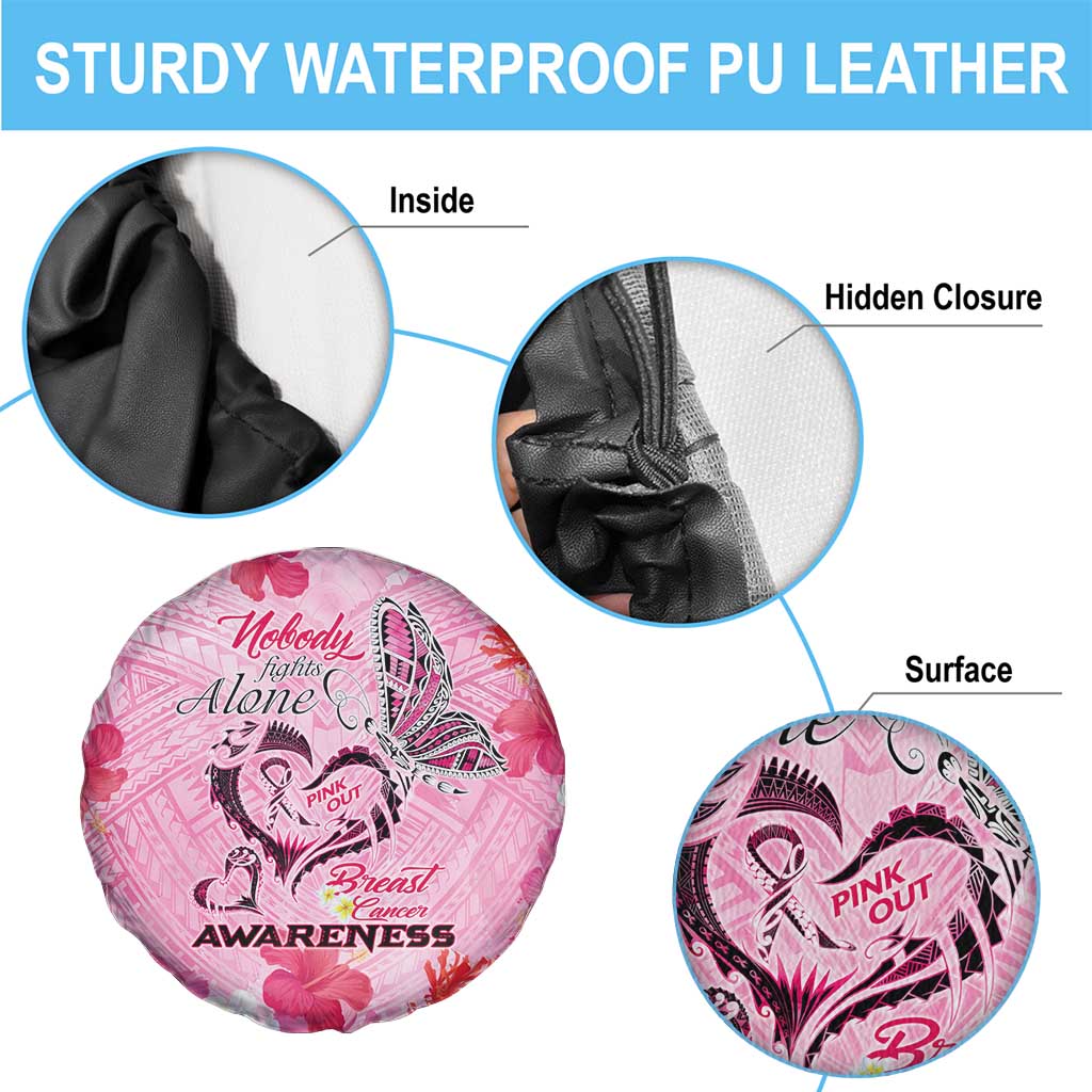 Butterfly Polynesia Breast Cancer Spare Tire Cover Nobody Fights Alone Pink Out Tropical Hibiscus