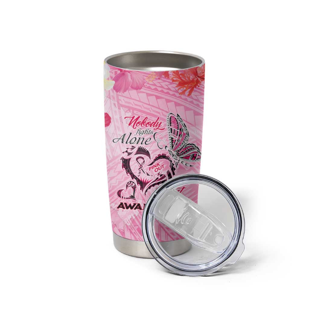 Butterfly Polynesia Breast Cancer Tumbler Cup Nobody Fights Alone Pink Out Tropical Hibiscus