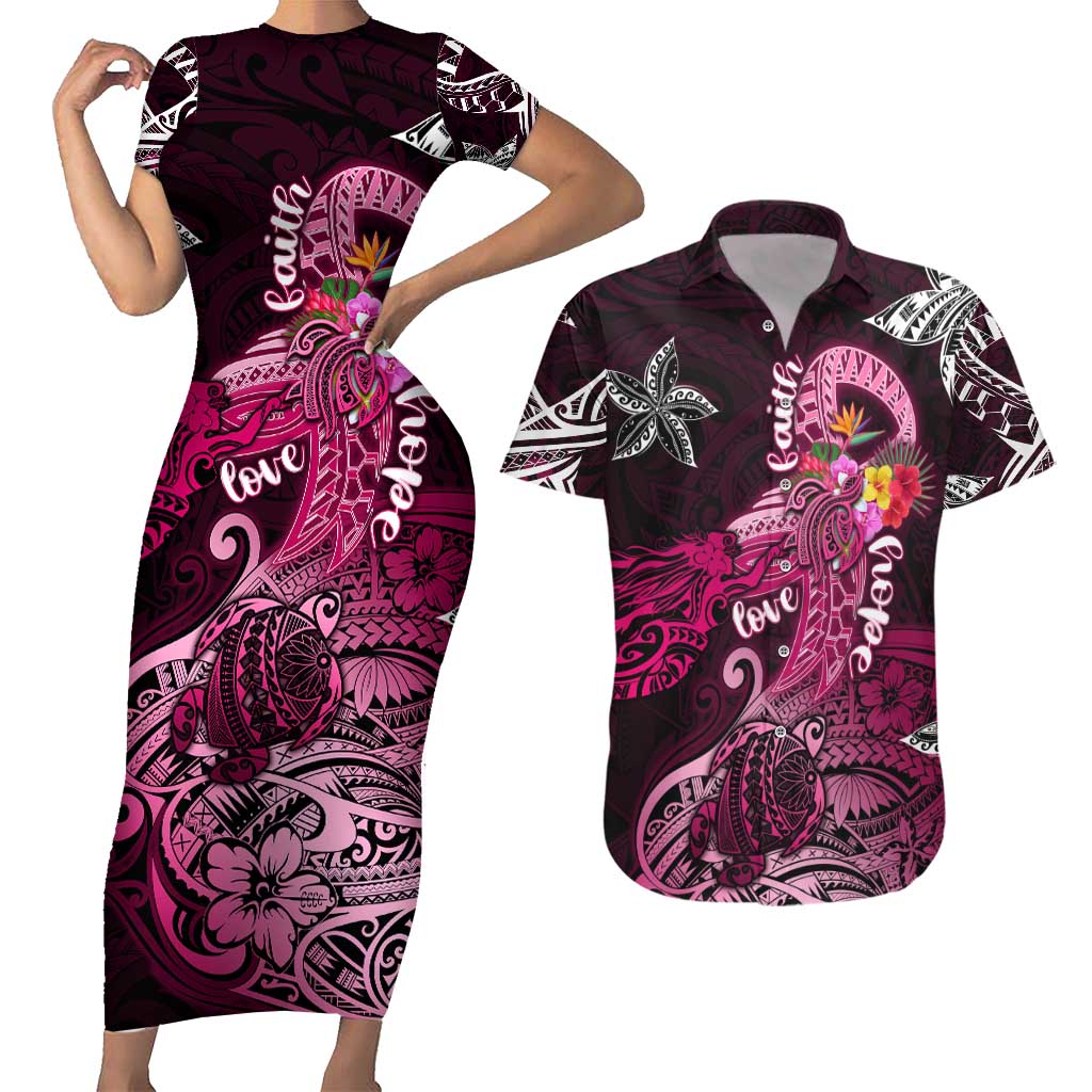 Breast Cancer Mermaid Polynesia Couples Matching Short Sleeve Bodycon Dress and Hawaiian Shirt Faith Hope Love DT02 Pink - Polynesian Pride