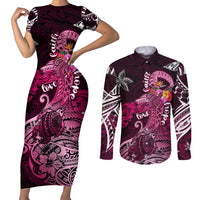 Breast Cancer Mermaid Polynesia Couples Matching Short Sleeve Bodycon Dress and Long Sleeve Button Shirt Faith Hope Love