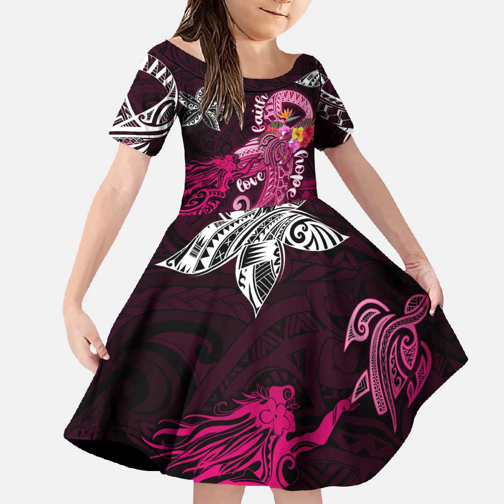 Breast Cancer Mermaid Polynesia Family Matching Mermaid Dress and Hawaiian Shirt Faith Hope Love DT02 Daughter's Dress Pink - Polynesian Pride