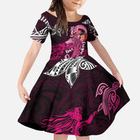 Breast Cancer Mermaid Polynesia Family Matching Mermaid Dress and Hawaiian Shirt Faith Hope Love DT02 Daughter's Dress Pink - Polynesian Pride
