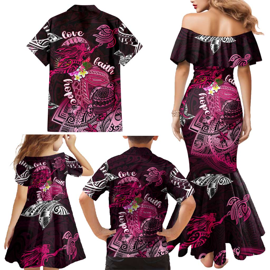 Breast Cancer Mermaid Polynesia Family Matching Mermaid Dress and Hawaiian Shirt Faith Hope Love DT02 - Polynesian Pride