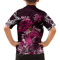 Breast Cancer Mermaid Polynesia Family Matching Off The Shoulder Long Sleeve Dress and Hawaiian Shirt Faith Hope Love DT02 - Polynesian Pride