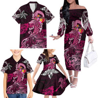 Breast Cancer Mermaid Polynesia Family Matching Off The Shoulder Long Sleeve Dress and Hawaiian Shirt Faith Hope Love DT02 - Polynesian Pride
