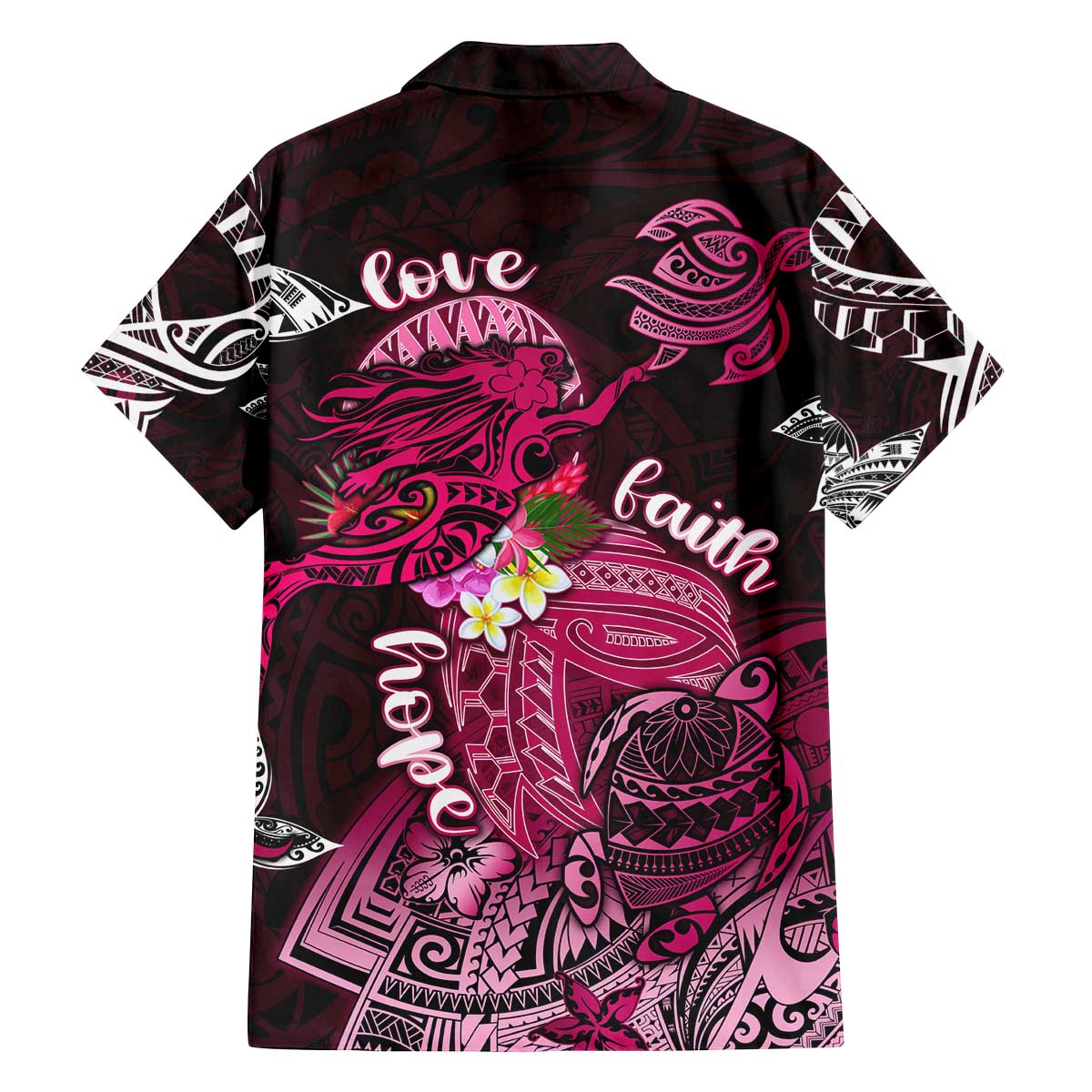 Breast Cancer Mermaid Polynesia Family Matching Off The Shoulder Long Sleeve Dress and Hawaiian Shirt Faith Hope Love DT02 - Polynesian Pride