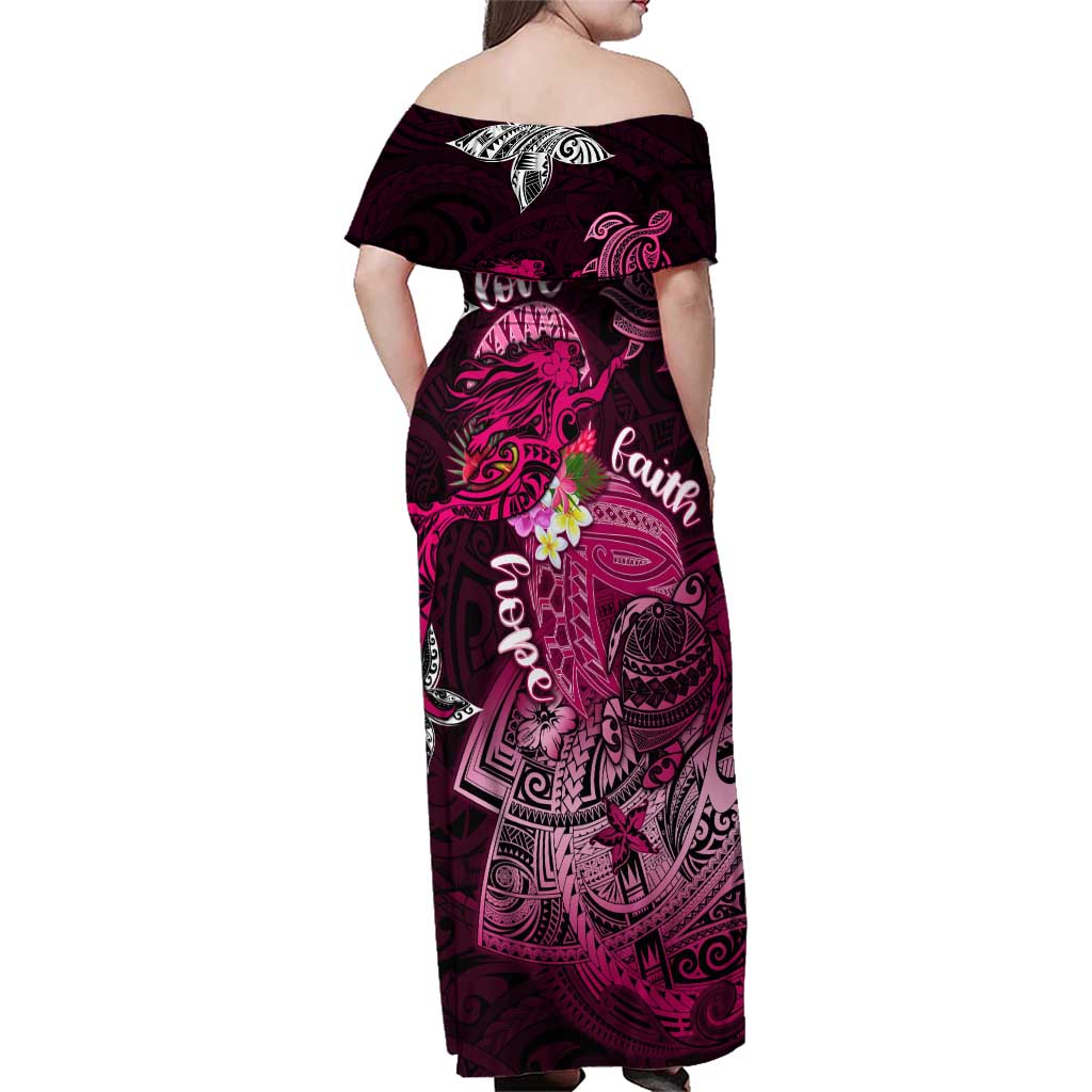 Breast Cancer Mermaid Polynesia Family Matching Off Shoulder Maxi Dress and Hawaiian Shirt Faith Hope Love DT02 - Polynesian Pride
