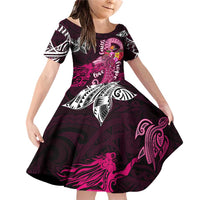 Breast Cancer Mermaid Polynesia Family Matching Off Shoulder Short Dress and Hawaiian Shirt Faith Hope Love DT02 Daughter's Dress Pink - Polynesian Pride