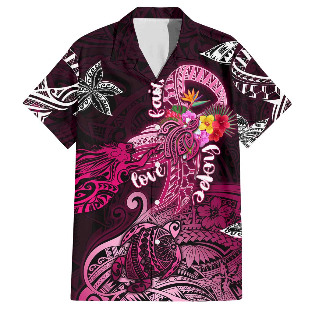 Breast Cancer Mermaid Polynesia Family Matching Off Shoulder Short Dress and Hawaiian Shirt Faith Hope Love DT02 Dad's Shirt - Short Sleeve Pink - Polynesian Pride